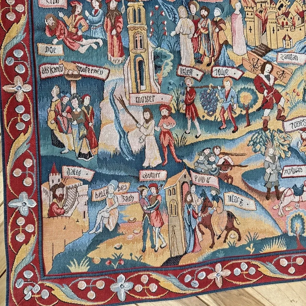 Vintage Biblical Tapestry Wall Hanging Bible Story Scenes 52x33 Rod Included